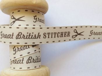 Great British Stitcher Ribbon 15mm Berisfords Grey Ivory Vintage Range