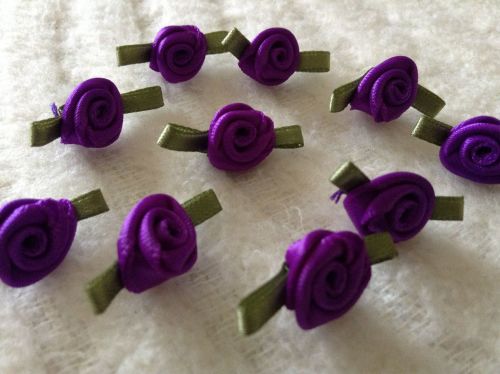 Purple Flower Satin Ribbon Rose Green Leaf for Sewing Fabrics Wool 10