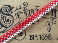 Picot Lace Trimmed Bias - Red And White Polka Dots