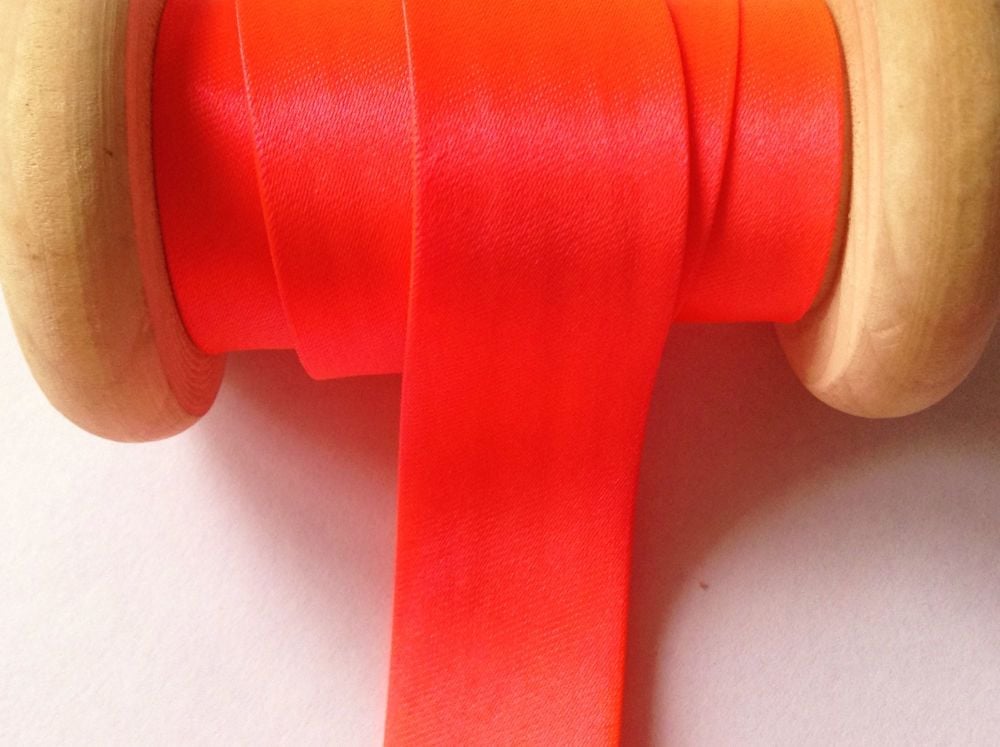 Fluorescent Bias Binding Neon Red Satin Fabric