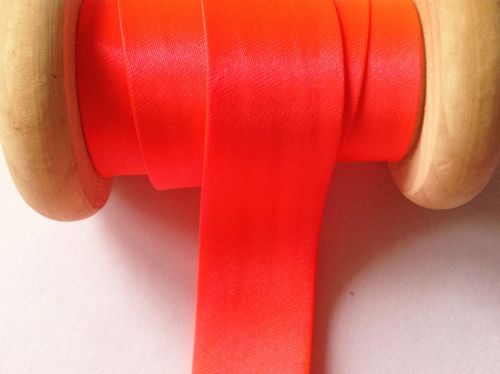 Neon Red Satin Bias Bright Fluorescent Red Fabric Craft Ribbon Fluo 1m
