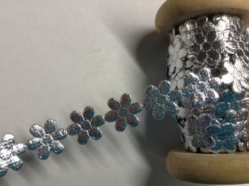 Metallic Silver Daisy Braid 12mm Flower Shape Trimming Ribbon 1m