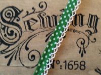 emerald polka dots bias binding with white lace
