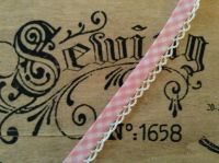 pink gingham check lace edge bias binding fabric 13mm x 1 metre