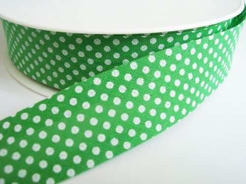 25mm Polka Dots Bias Tape - Green And White