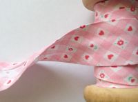 Pink Gingham Bias With Hearts And Flowers Print