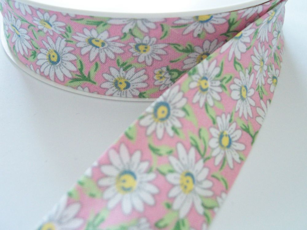 Pink Flower Patterned Bias Binding - Daisies