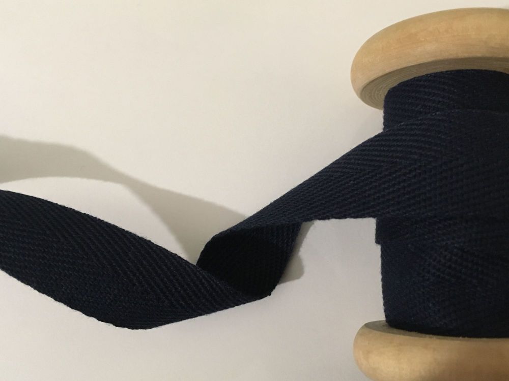 20mm Navy Blue Herringbone Tape - 100% Cotton