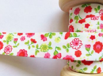 Floral Print Bias Fabric 25 Metres - Red Pink Yellow Flowers