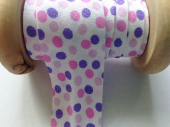 Polka Dots Bias Binding - Lilac And Pink Spots On White Fabric