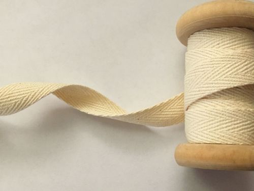 cream webbing tape 15mm herringbone pattern ivory 100% cotton 3 metres