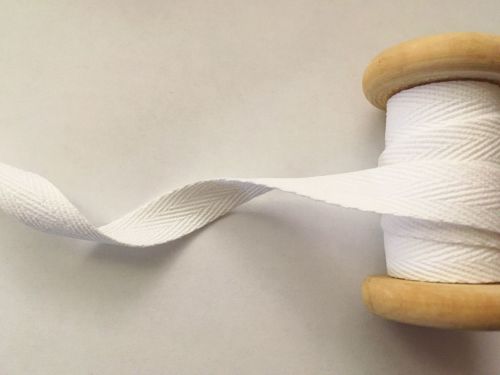 Cotton Webbing Tape For Apron Ties Bags 15mm Herringbone Twill White