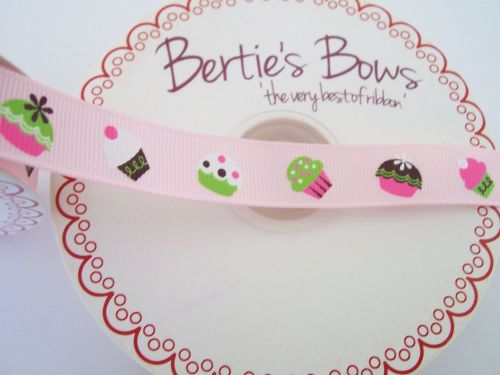 Bertie’s Bows Cupcake Print Pink Grosgrain Ribbon