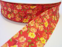 bias binding flower pattern 25mm orange yellow red 100% cotton 1m 2304