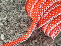 orange polka dots bias fabric with lace trim