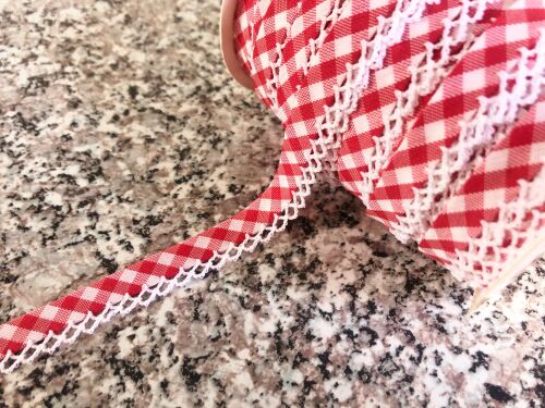 Lace Edge Bias Binding - Red Gingham Check