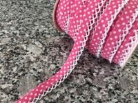Lace Trimmed Bias - Cerise Pink Polka Dots