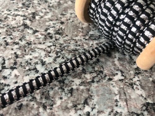silver and black 8mm metallic president braid fabric trimming 3 mtrs
