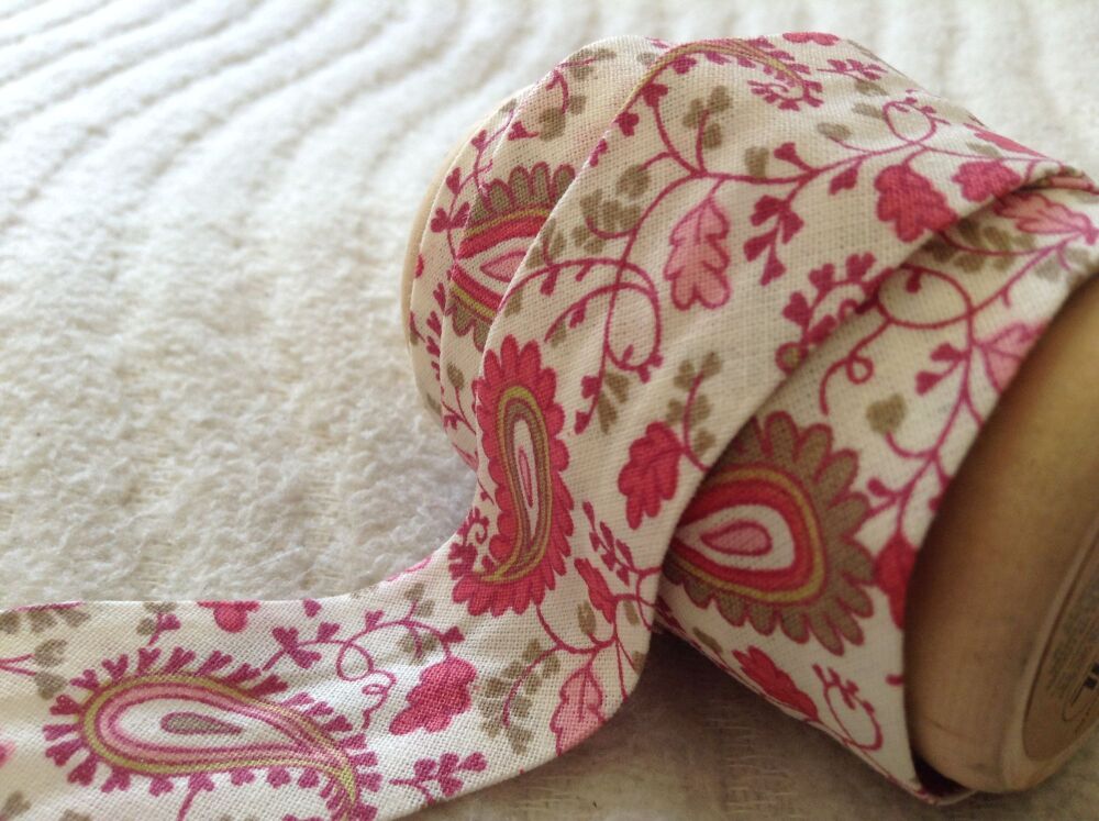 Paisley Pattern Cotton Bias Binding - Pink Botanical Print