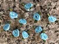 10 Antique Blue Ribbon Roses with Green Leaves