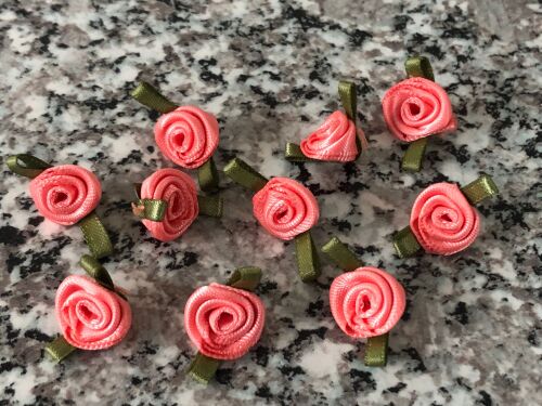 Coral Pink Satin Ribbon Roses