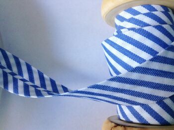 Striped Bias Binding Royal Blue & White - 25 Metre Reel