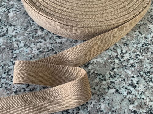 25mm Beige Herringbone Webbing Half Metre Soft Twill Tape