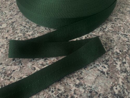 Dark Green Herringbone Tape 25mm Bag Handles Blankets Aprons Webbing