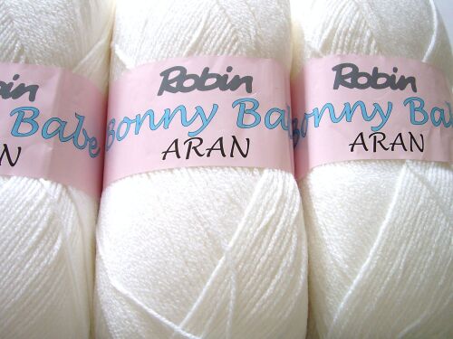 Robin Bonny Babe Aran Knitting Wool 400g White