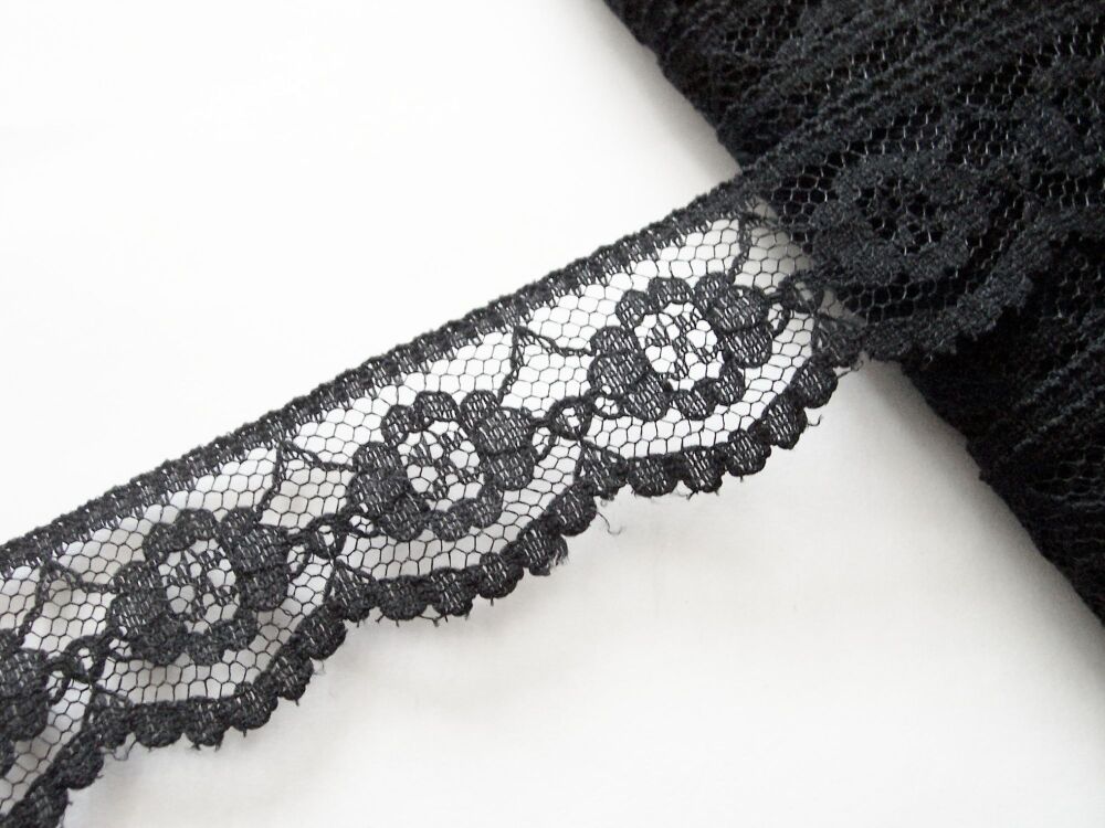Flower Pattern Black Lace Dovecraft 38mm Edge Trimming