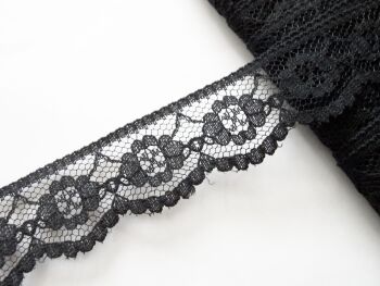 Dovecraft Black Lace 38mm Wide Scalloped Edge Half Metre