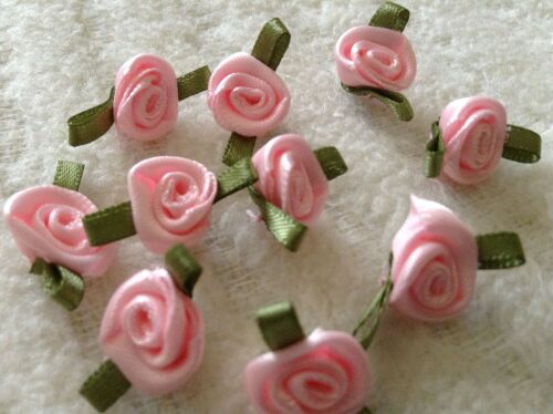 Baby Pink Satin Ribbon Roses With Leaf