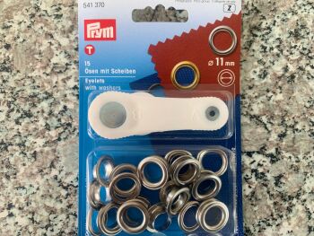 Prym 11mm eyelets washers + fixing tool 541370 Silver