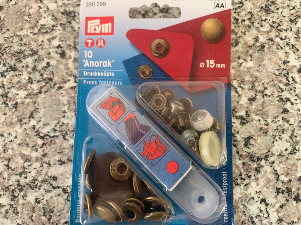 Prym Press Snap Fasteners 15mm Anorak 390299 Antique Brass