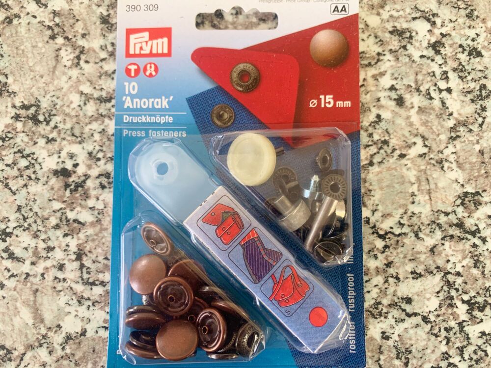 Prym Press Snap Fasteners 15mm Anorak 390309 Antique Copper