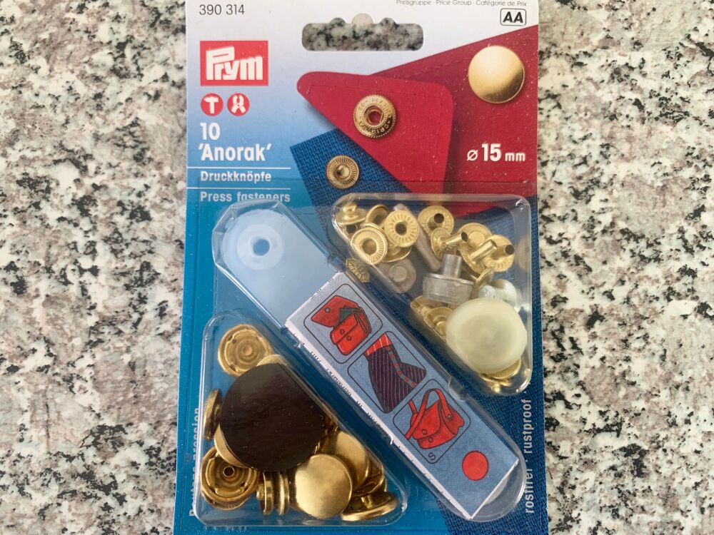 Prym Press Snap Fasteners 15mm Anorak 390314 Gold