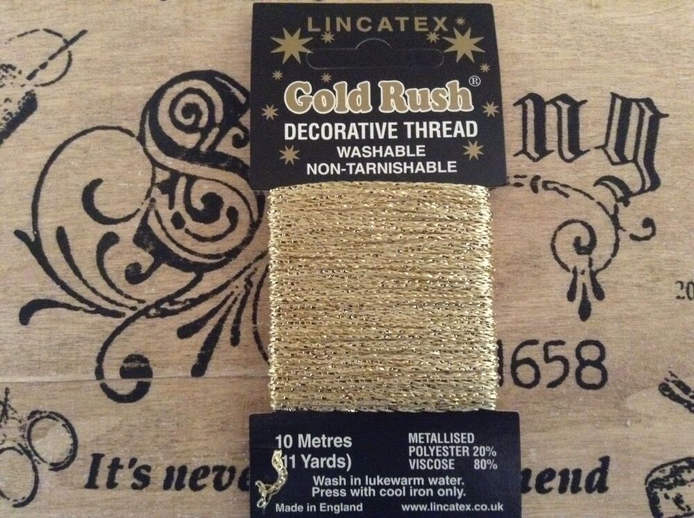 light gold decorative metallic glitter sewing thread Lincatex 10 mtrs