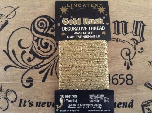 light gold decorative metallic glitter sewing thread Lincatex 10 mtrs
