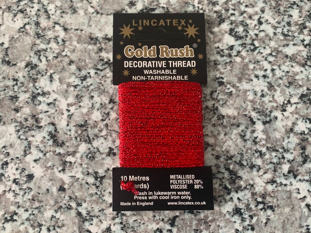 red metallic glitter decorative sewing thread Lincatex 10 metres
