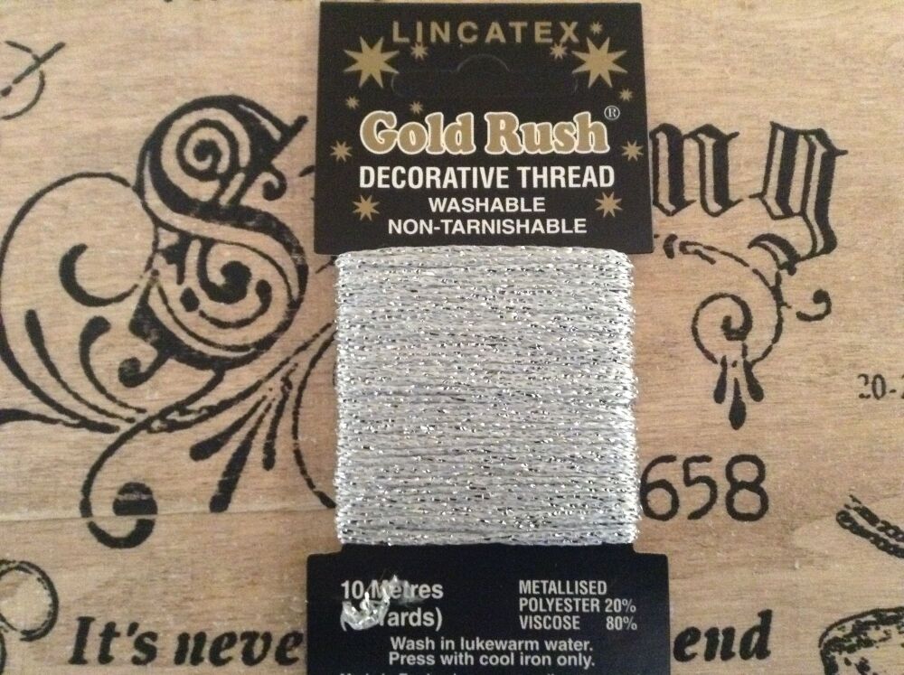 silver metallic glitter decorative sewing thread Lincatex 10 metres