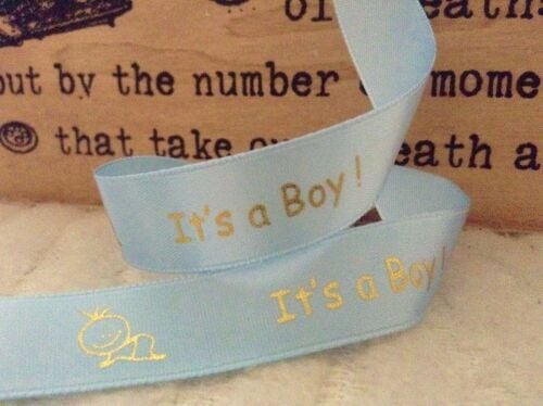 It’s A Boy! Ribbon 15mm x 1m Blue/Gold Baby Motif Printed Text