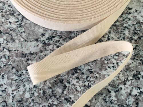 Cream Apron Tape 20mm Wide 100% Cotton Herringbone Webbing 1m Ivory