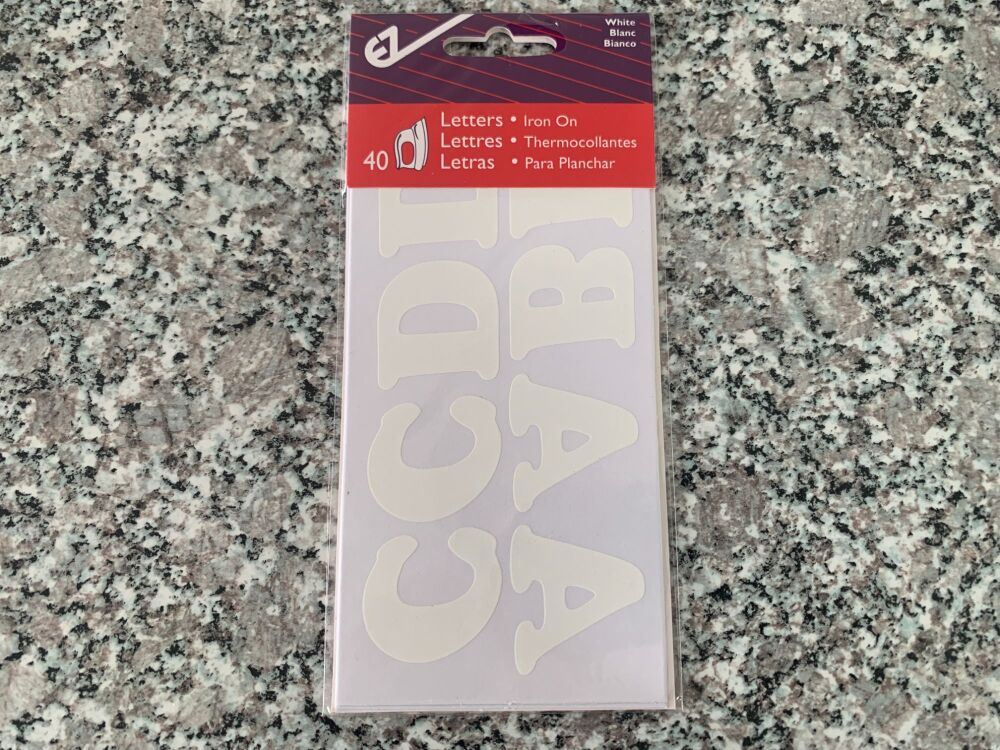 iron on alphabet letters 40 piece pack white A – Z size 30mm Wrights