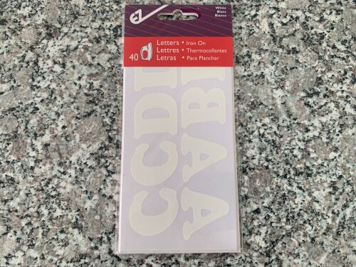 iron on alphabet letters 40 piece pack white A – Z size 30mm Wrights