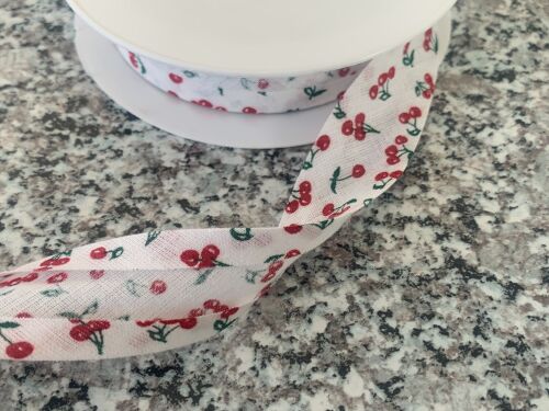 red cherry print cotton bias binding tape 25mm x 3mtr 883/277