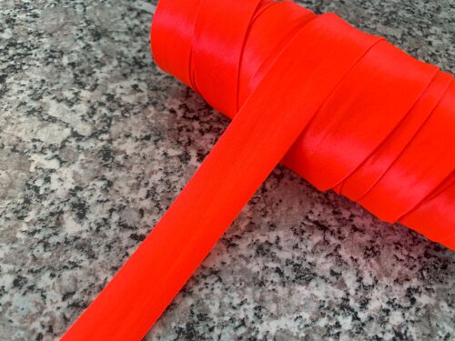 Neon Red Satin Bias Bright Fluorescent Red Fabric Craft Ribbon Fluo 1m