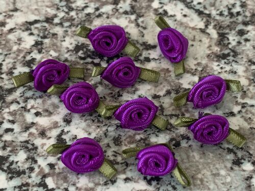 Purple Flower Satin Ribbon Rose Green Leaf for Sewing Fabrics Wool 10