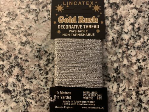 silver metallic glitter decorative sewing thread Lincatex 10 metres