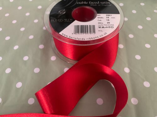 Berisfords Ribbon 1 Metre x 35mm Red Double Faced Satin