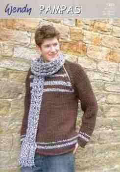 Wendy Pampas Knitting Pattern 5186 Round Neck Sweater and Scarf